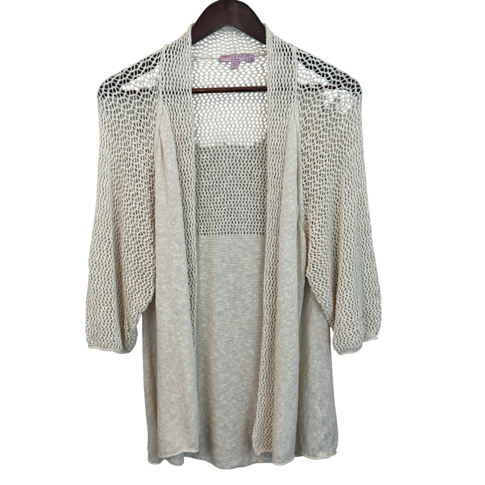 Calypso St. Barth 100% Cotton Linen Textured Open Front Cardigan Crochet size 0